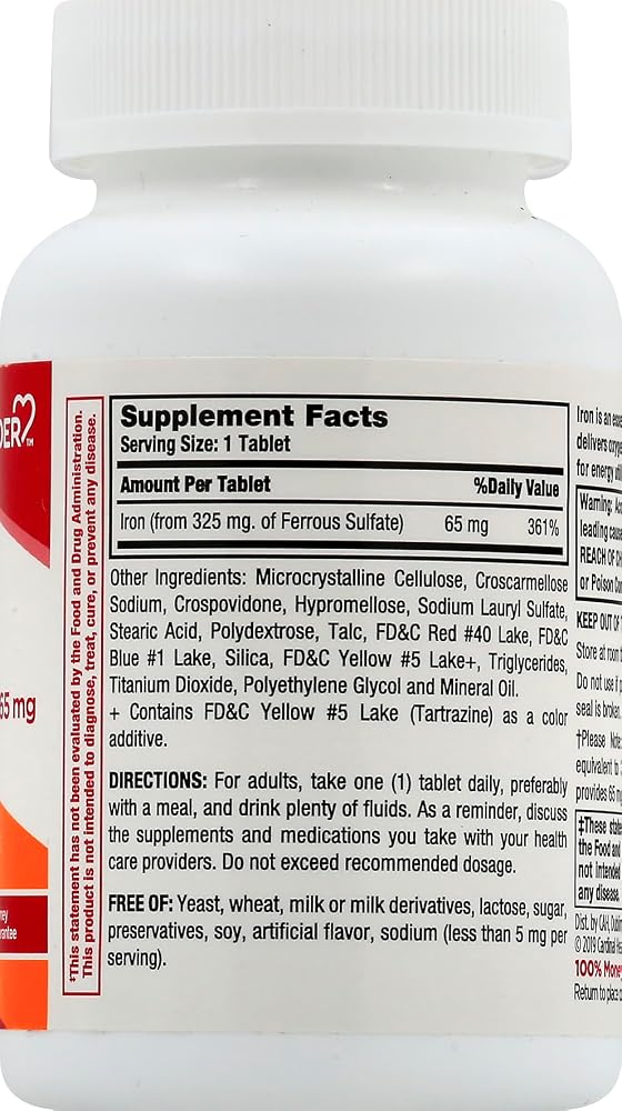 Leader Ferrous Sulfate 65mg Iron Supplement Tablets - 200 Count - image 3