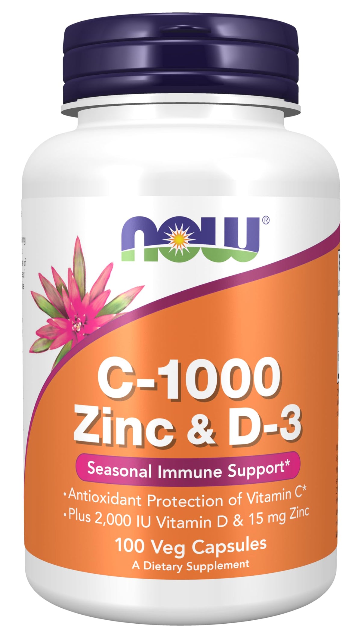 NOW Supplements C-1000 Zinc & D-3 Immune Support - 100 Vegetarian Capsules