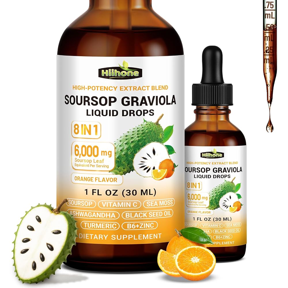 HIIHONE 8 in 1 Graviola Soursop Leaf Extract Liquid