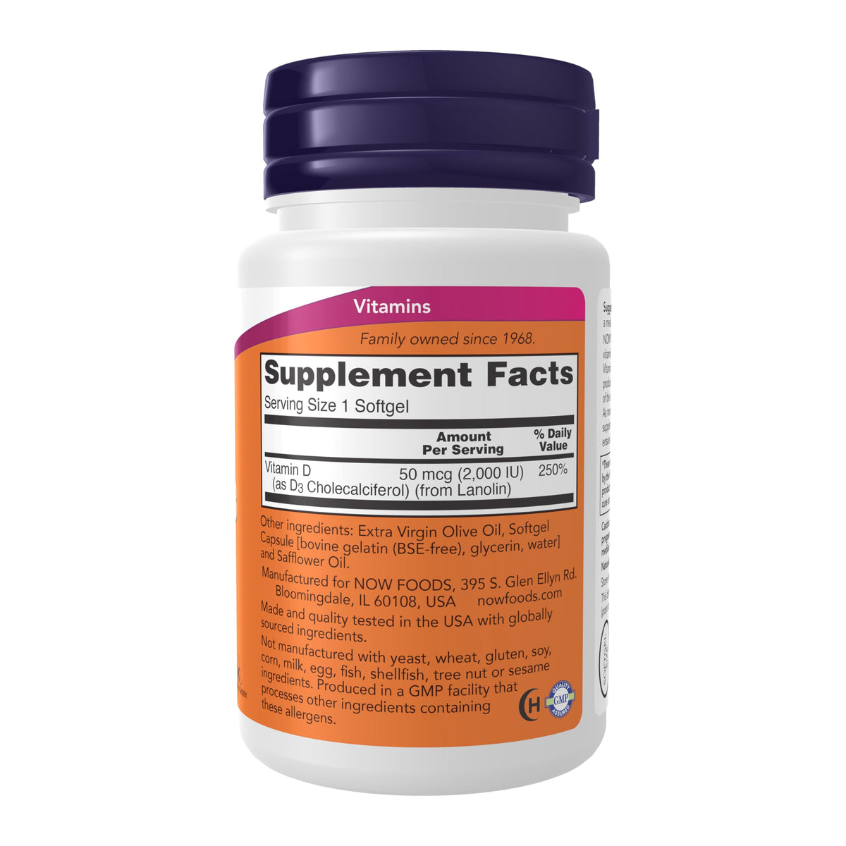 NOW Vitamin D-3 2000 IU Structural Support - 30 Softgels - image 2