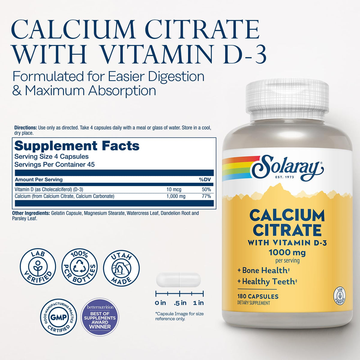 SOLARAY Capsule Calcium Citrate Bone Strength,Healthy Teeth 1000Mg