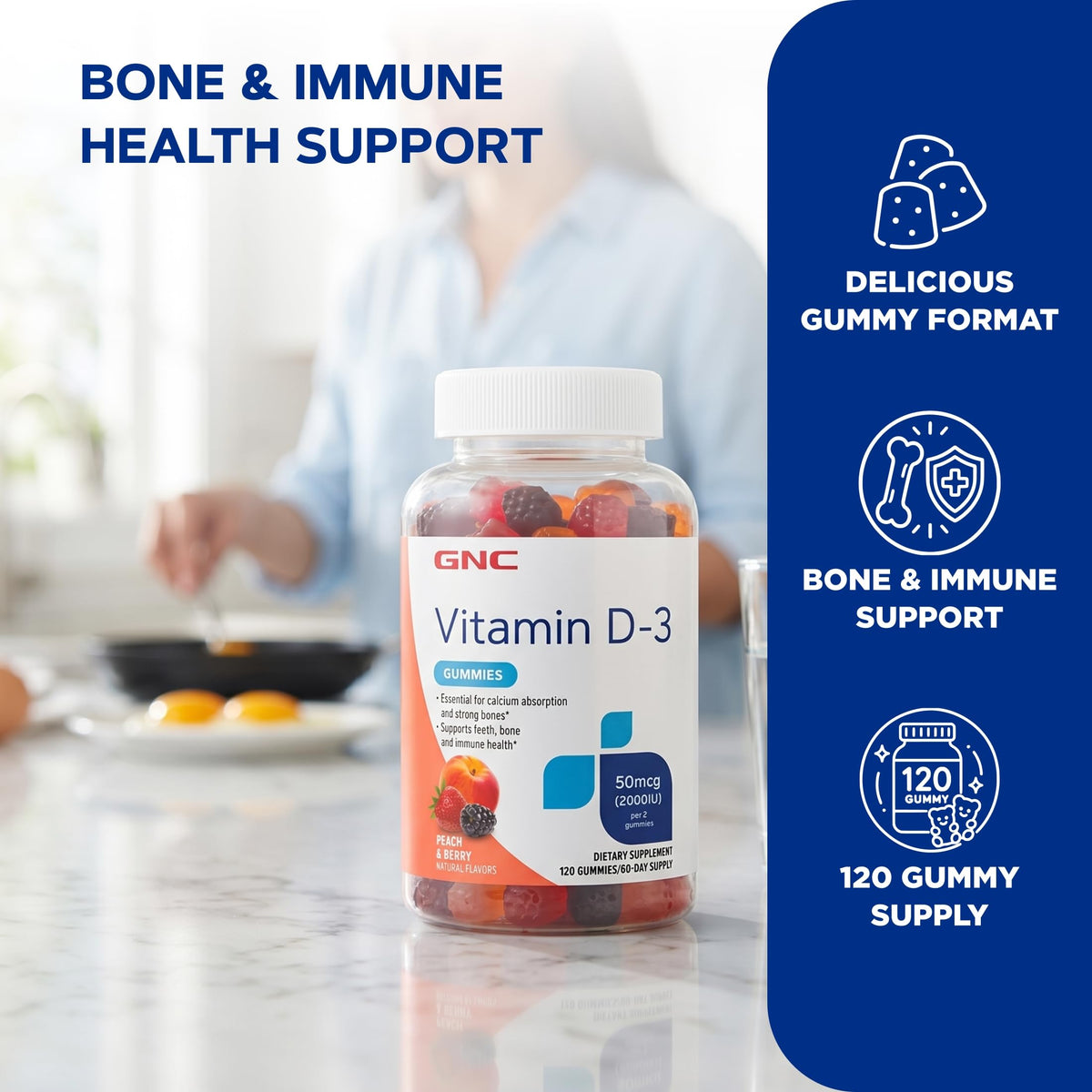 GNC Vitamin D-3 Gummies Peach & Berry - 120 Gummies - image 3