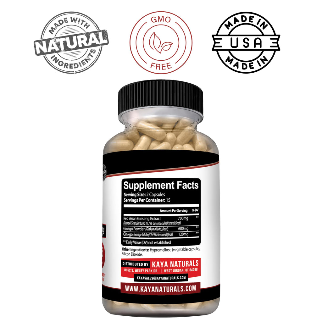 Kaya Naturals Red Panax Ginseng + Ginkgo Biloba