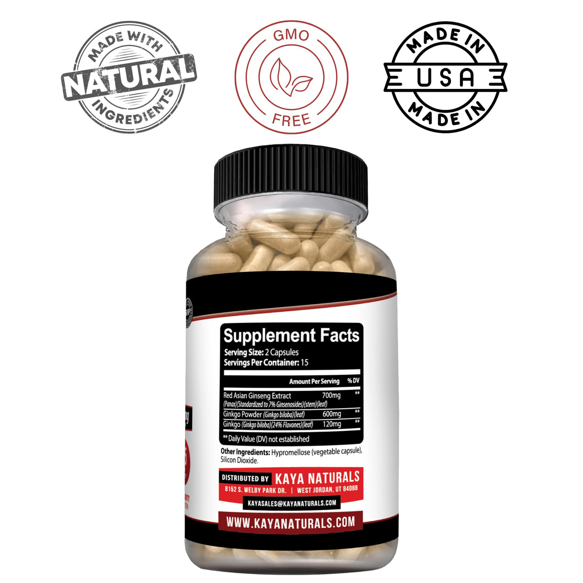 Kaya Naturals Red Panax Ginseng + Ginkgo Biloba