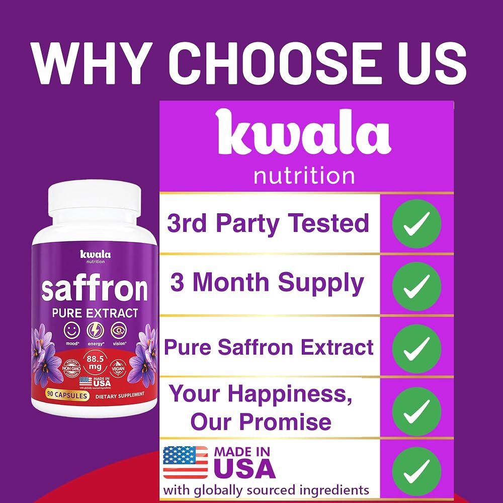 Kwala Nutrition Saffron Extract 88.5mg for Mood & Energy - 90 Capsules - image 5