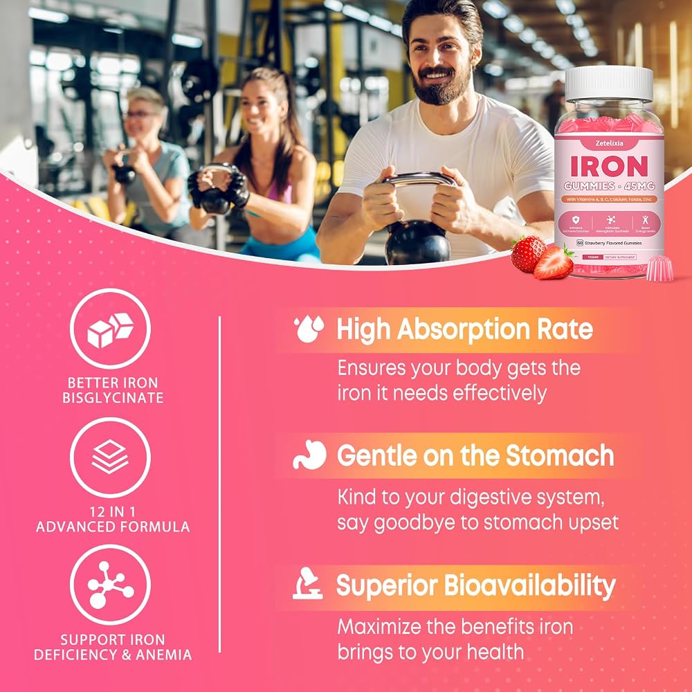 Zetelixia Iron Supplement Gummies for Women Men