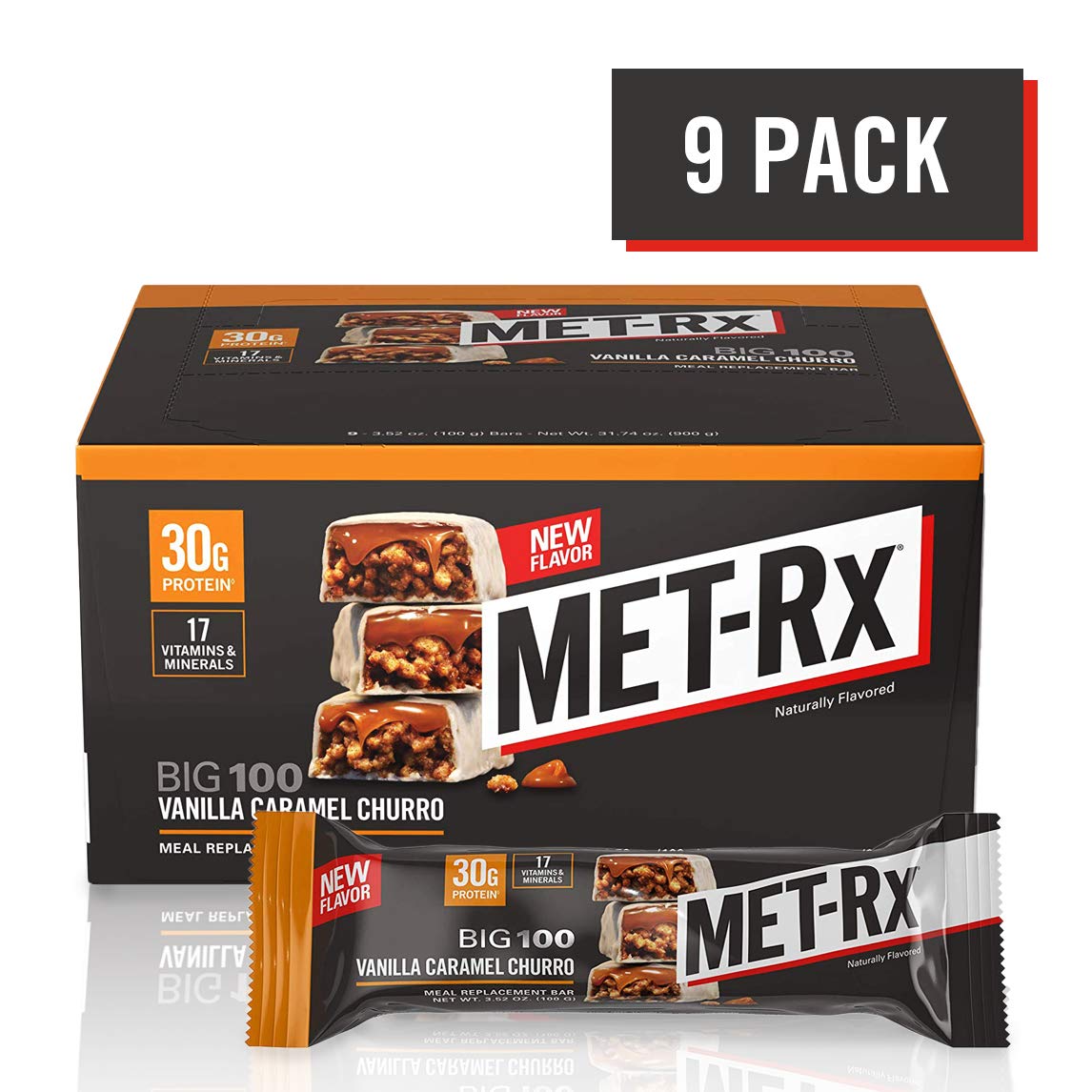 MET-Rx Big 100 Colossal Protein Bar Vanilla Caramel Churro - 9 Count