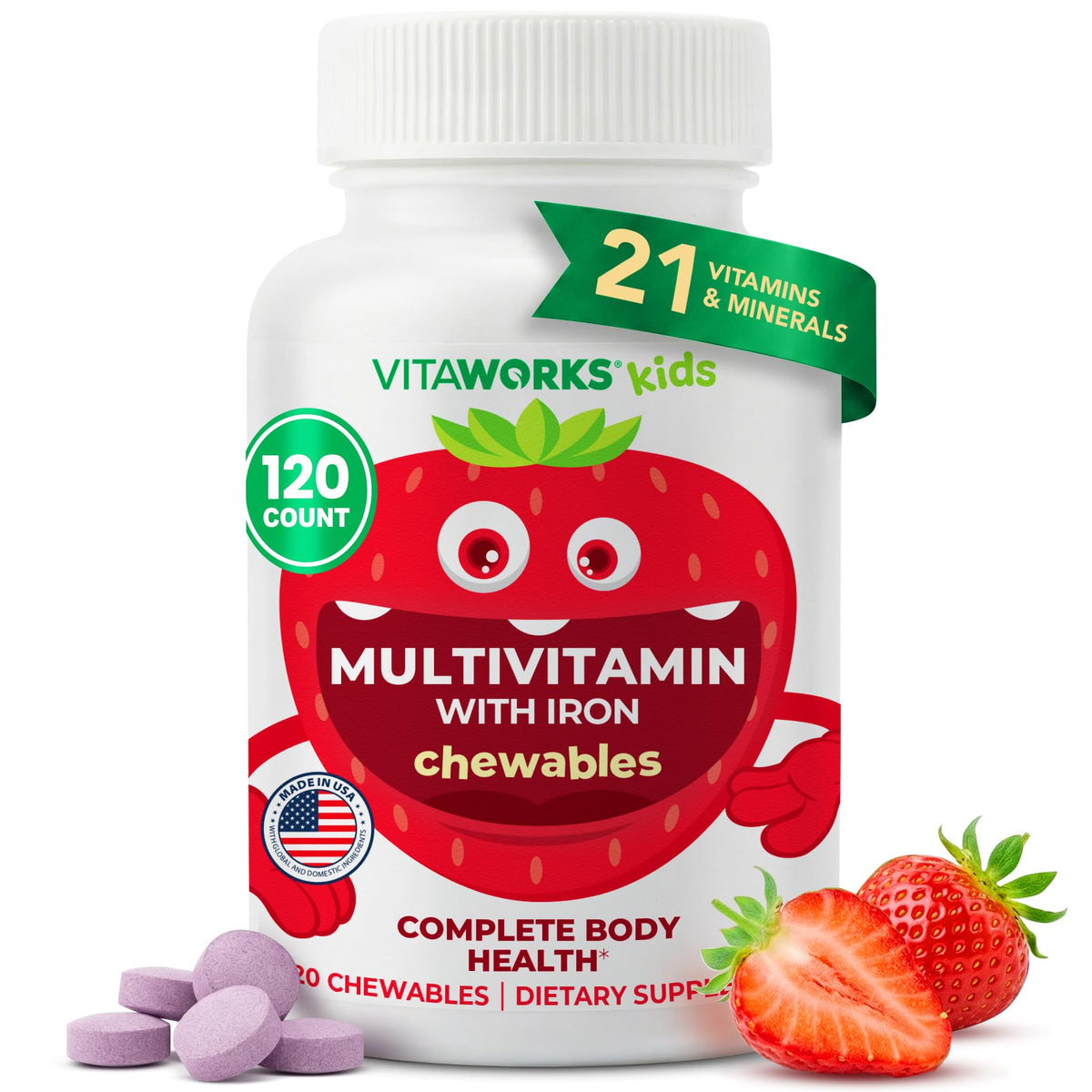 VitaWorks Kids Multivitamin with Iron Chewable Tablets - 120 Count