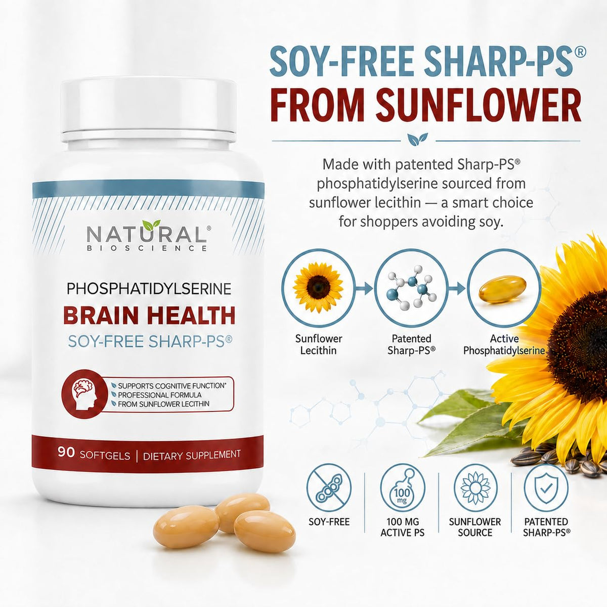 Natural BioScience Phosphatidylserine 100mg Brain Health - 90 Softgels - image 4