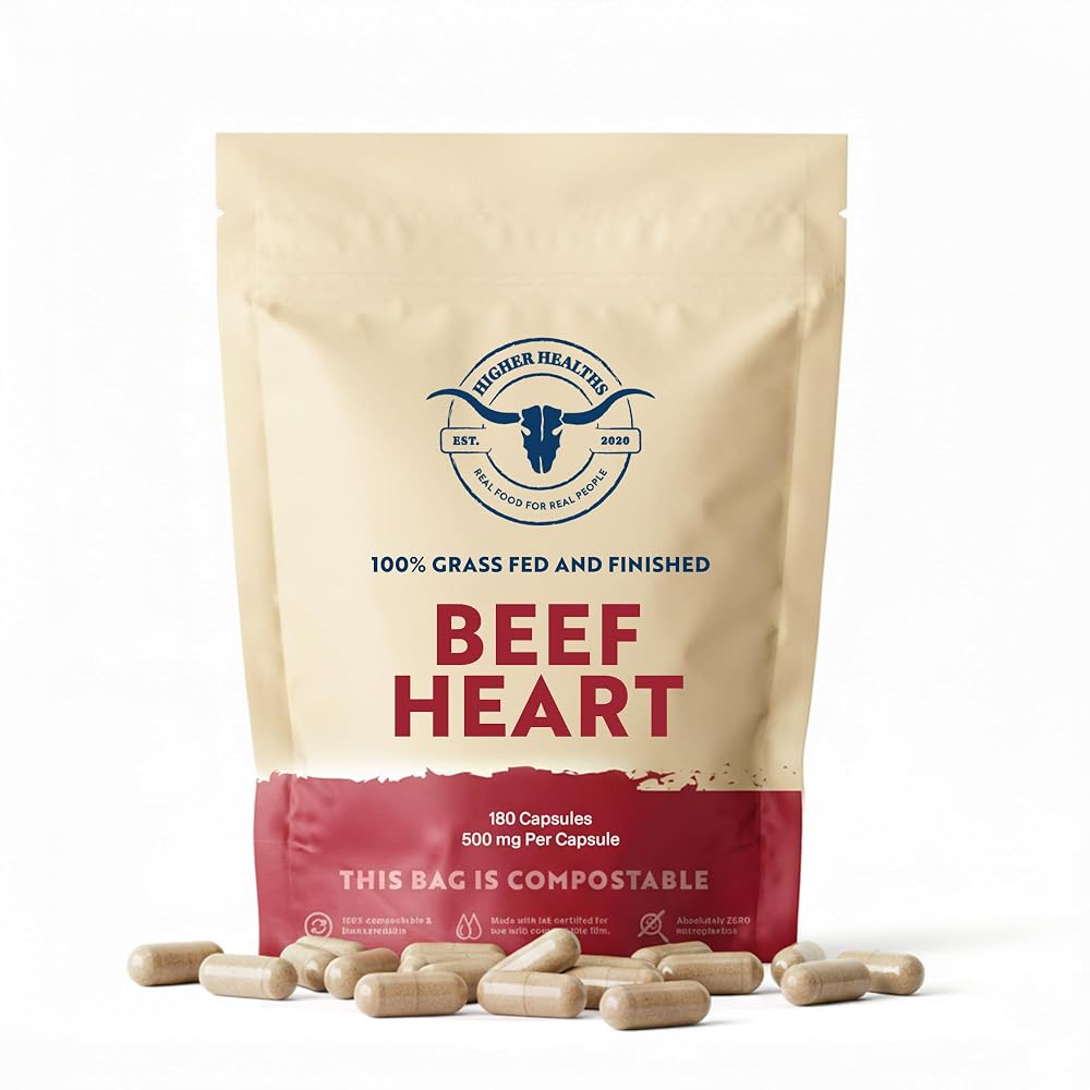 Higher Healths Beef Heart Supplement Grass Fed - 180 Capsules