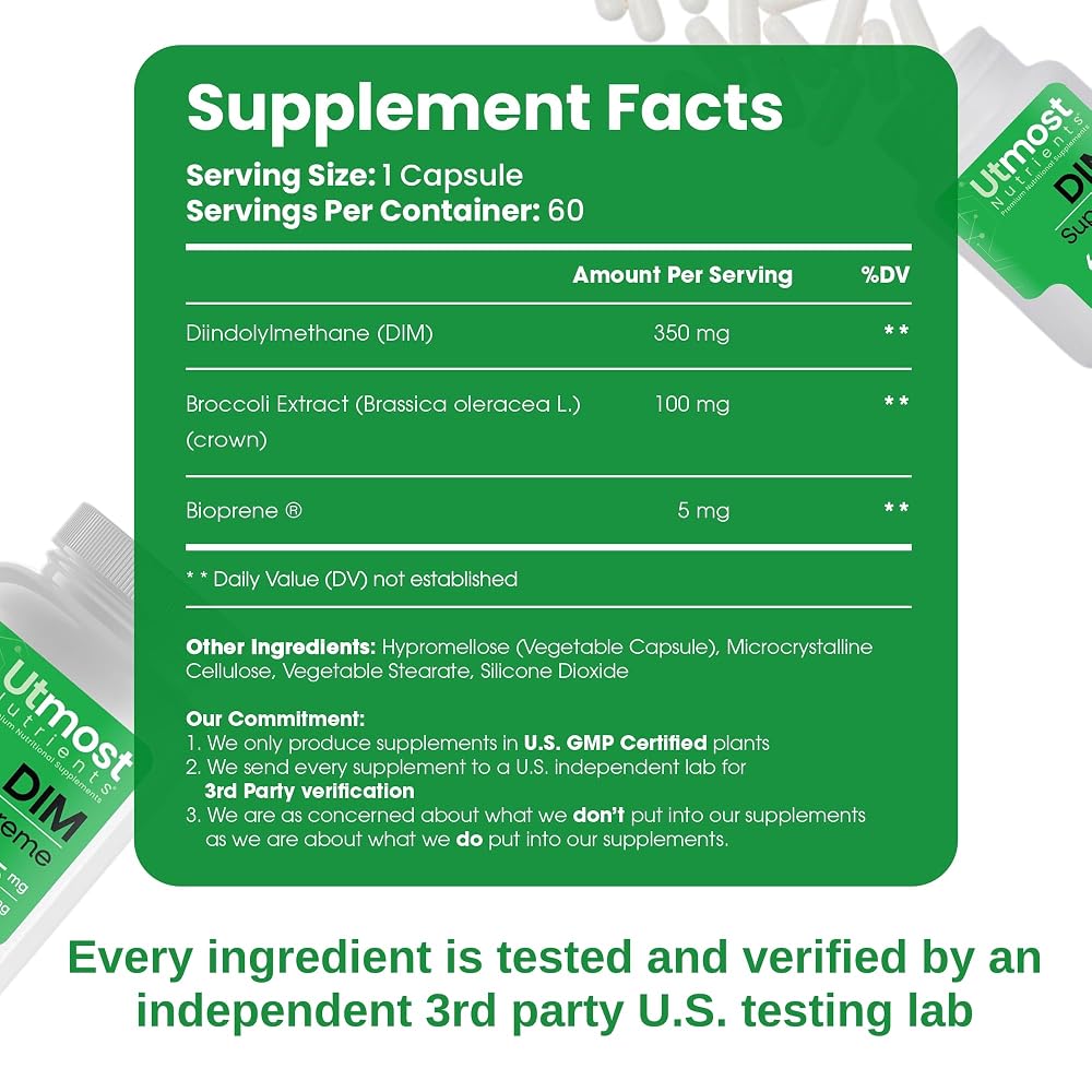 Utmost Nutrients DIM Supplement for Women 455 mg - 60 Capsules - image 2