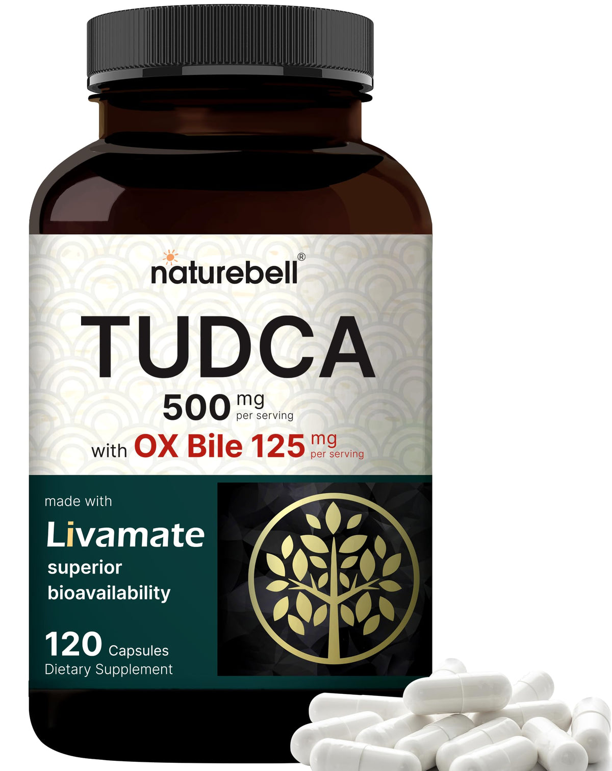 NatureBell TUDCA 500mg with OX Bile Liver Support - 120 Capsules