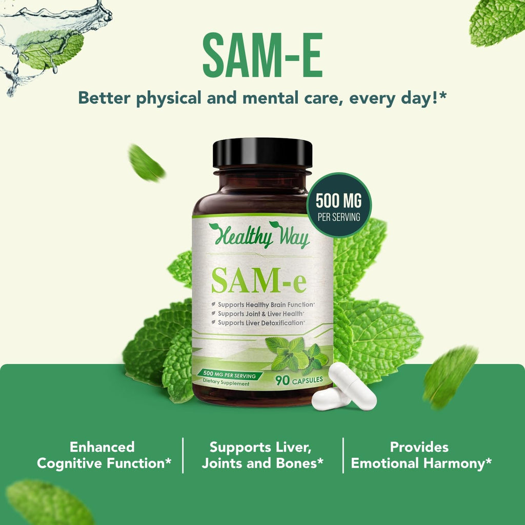 Healthy Way SAM-e 500mg Supplement Brain & Mood Support - 90 Capsules - image 3