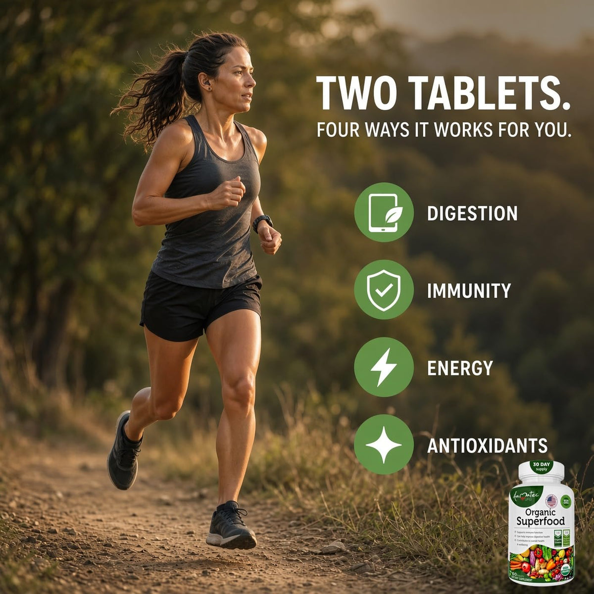 AAMATEC LIFE Organic Superfood Greens with 14 Fruits & Veggies - 60 Tablets - image 2