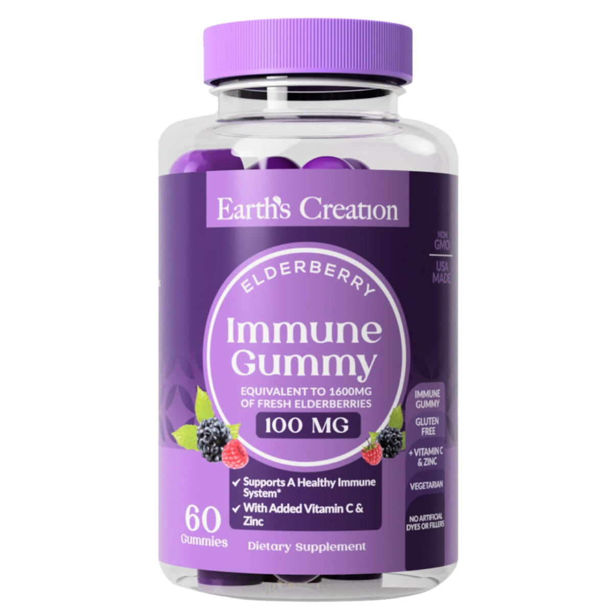 Earth's Creation Elderberry Gummies Immune Support - 60 Count