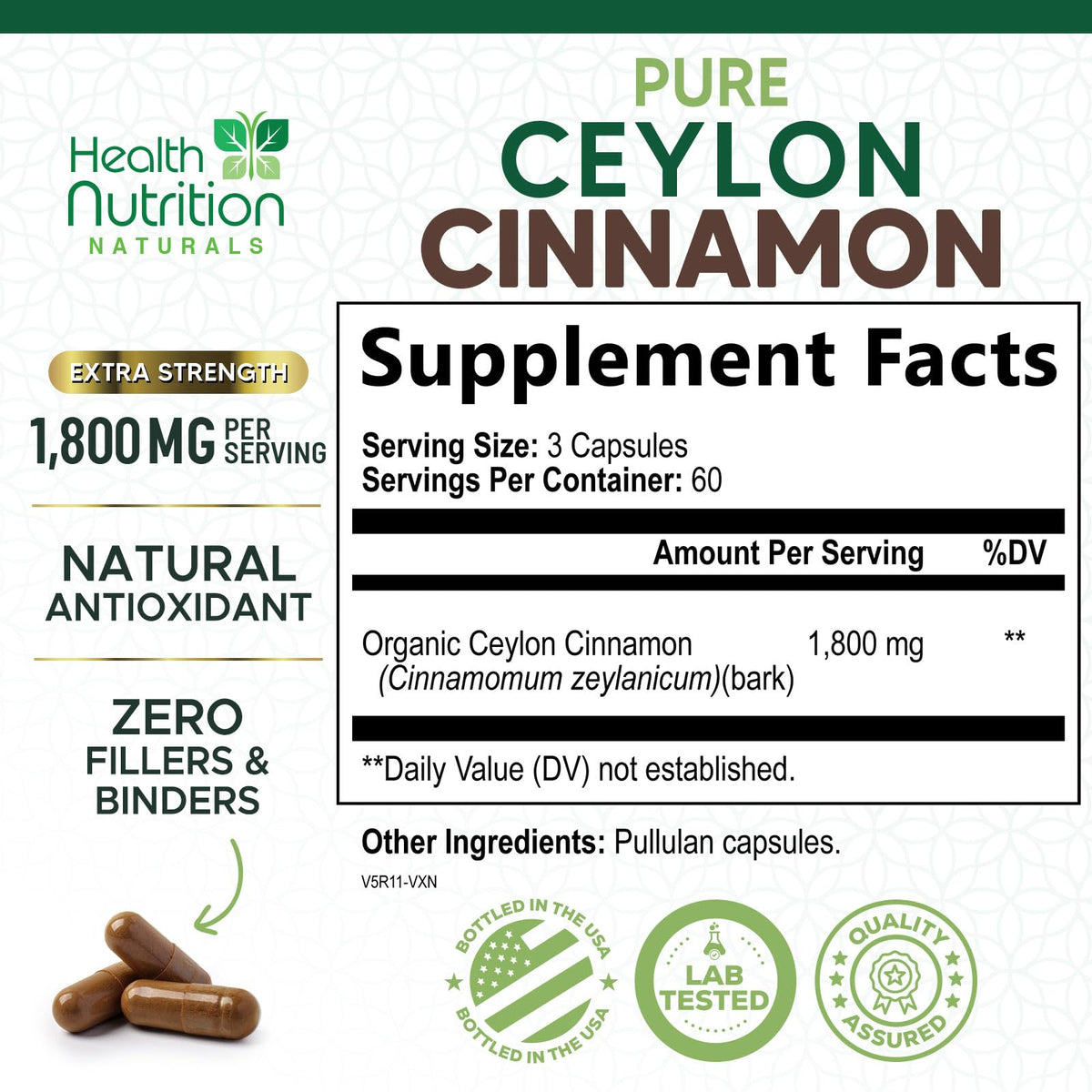 Health Nutrition Naturals Ceylon Cinnamon Capsules - 100% Extra