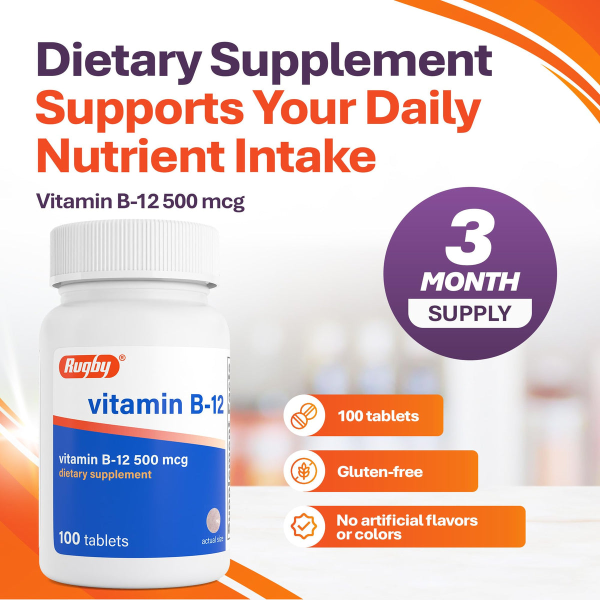 Rugby Vitamin B12 500 mcg Tablets - 100 Count - image 4