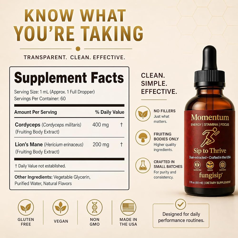 FUNGISIP Momentum Cordyceps & Lion's Mane Mushroom Tincture - 2 oz - image 7