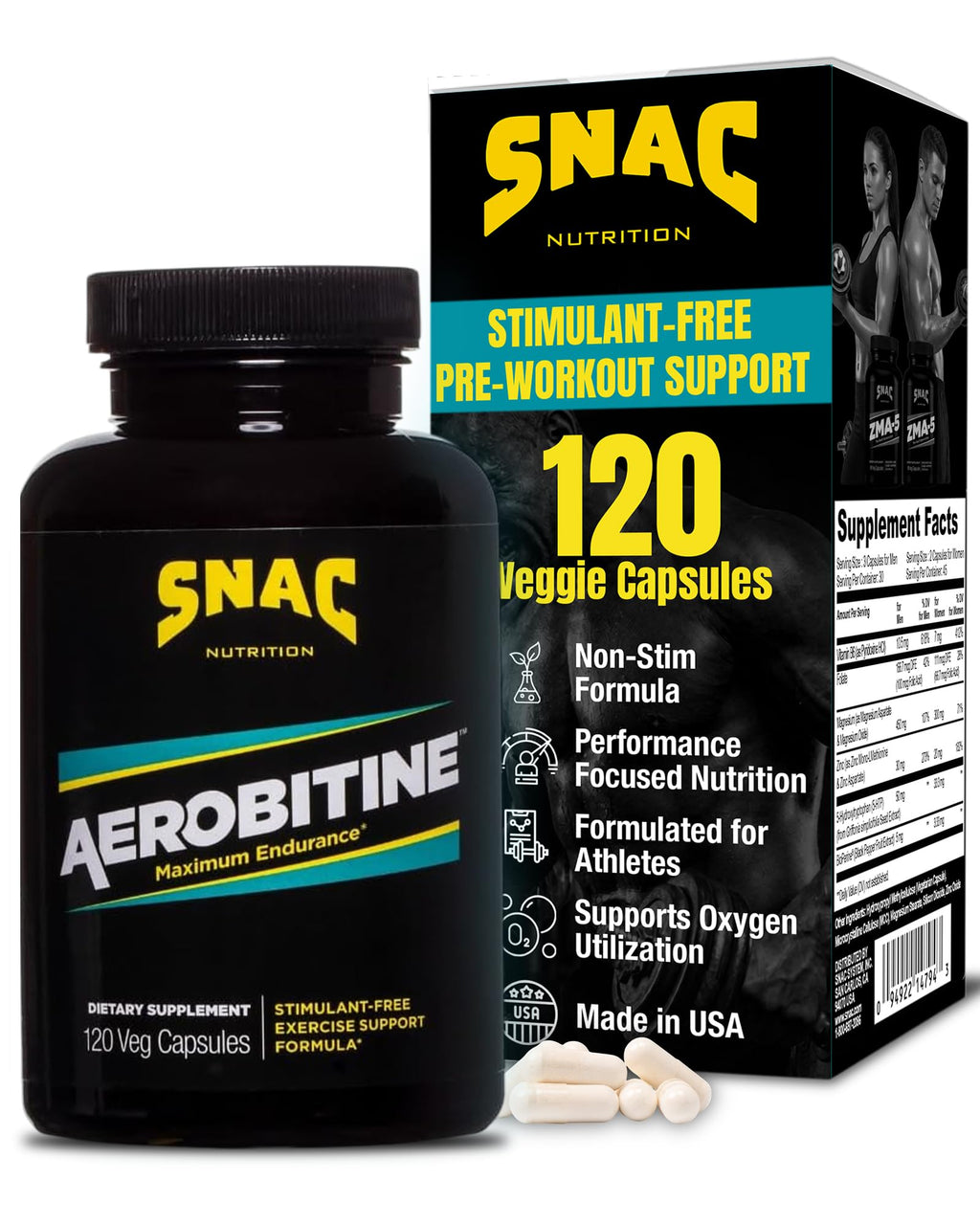 SNAC Aerobitine Pre-Workout Supplement for Endurance - 120 Vegetarian Capsules