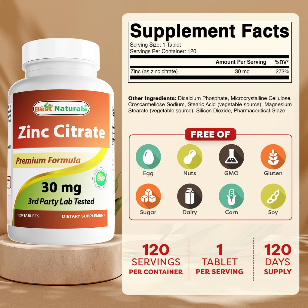 Best Naturals Zinc 30mg Immune Support - 120 Tablets - image 2