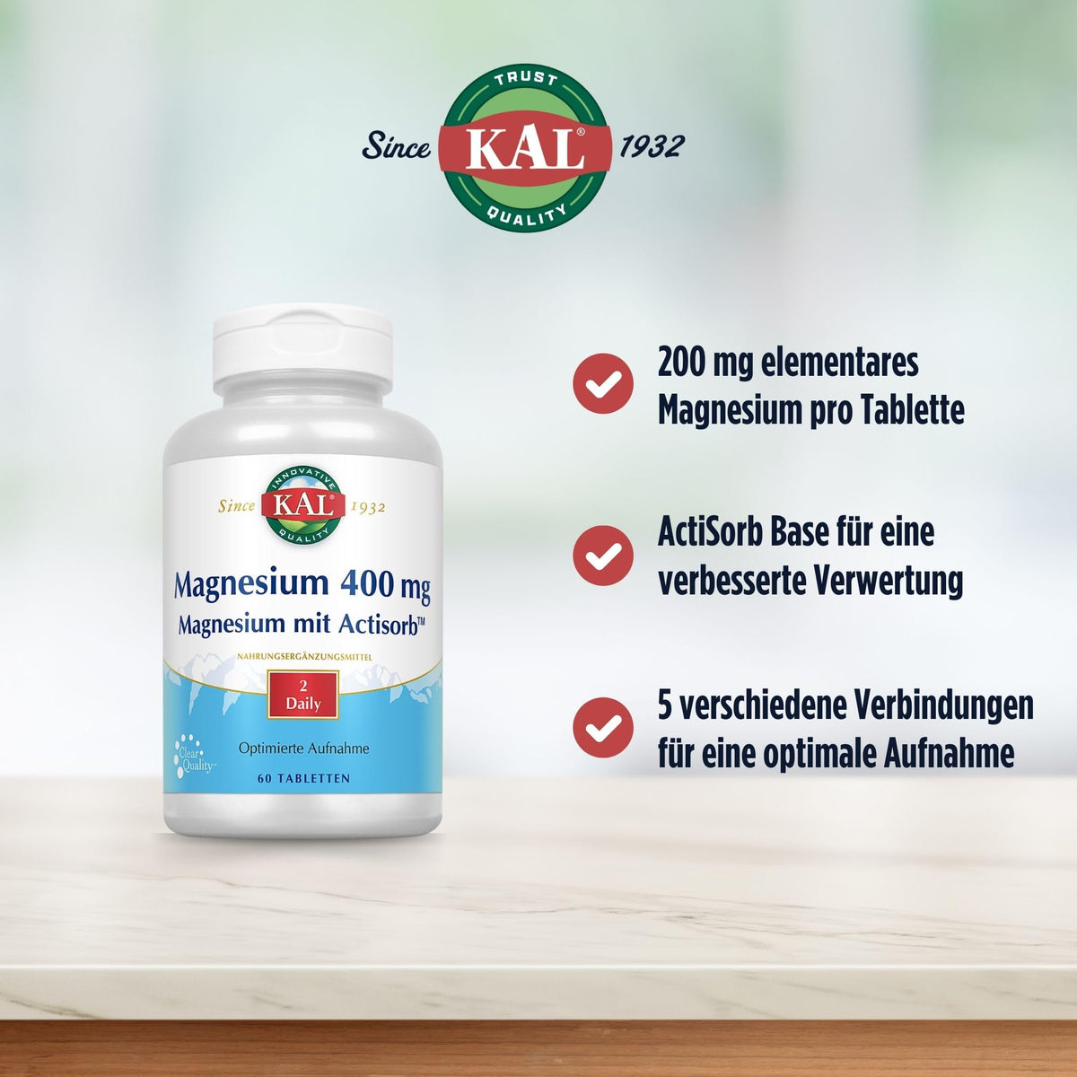 KAL Magnesium 400 mg Tablets with Actisorb - 60 Tablets - image 3