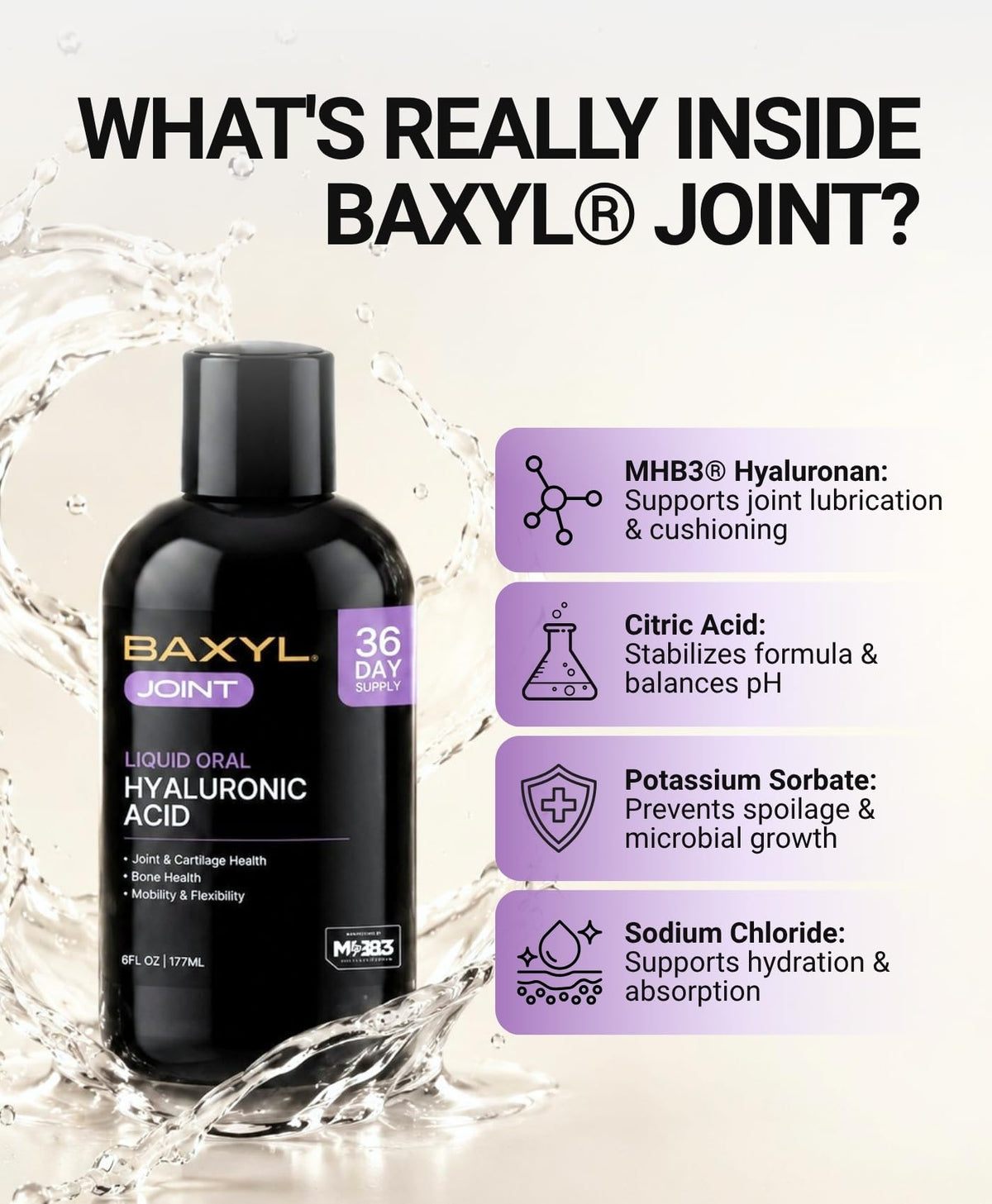 BAXYL Liquid Hyaluronic Acid for Joint Health - 2 x 6 Fl Oz - image 2