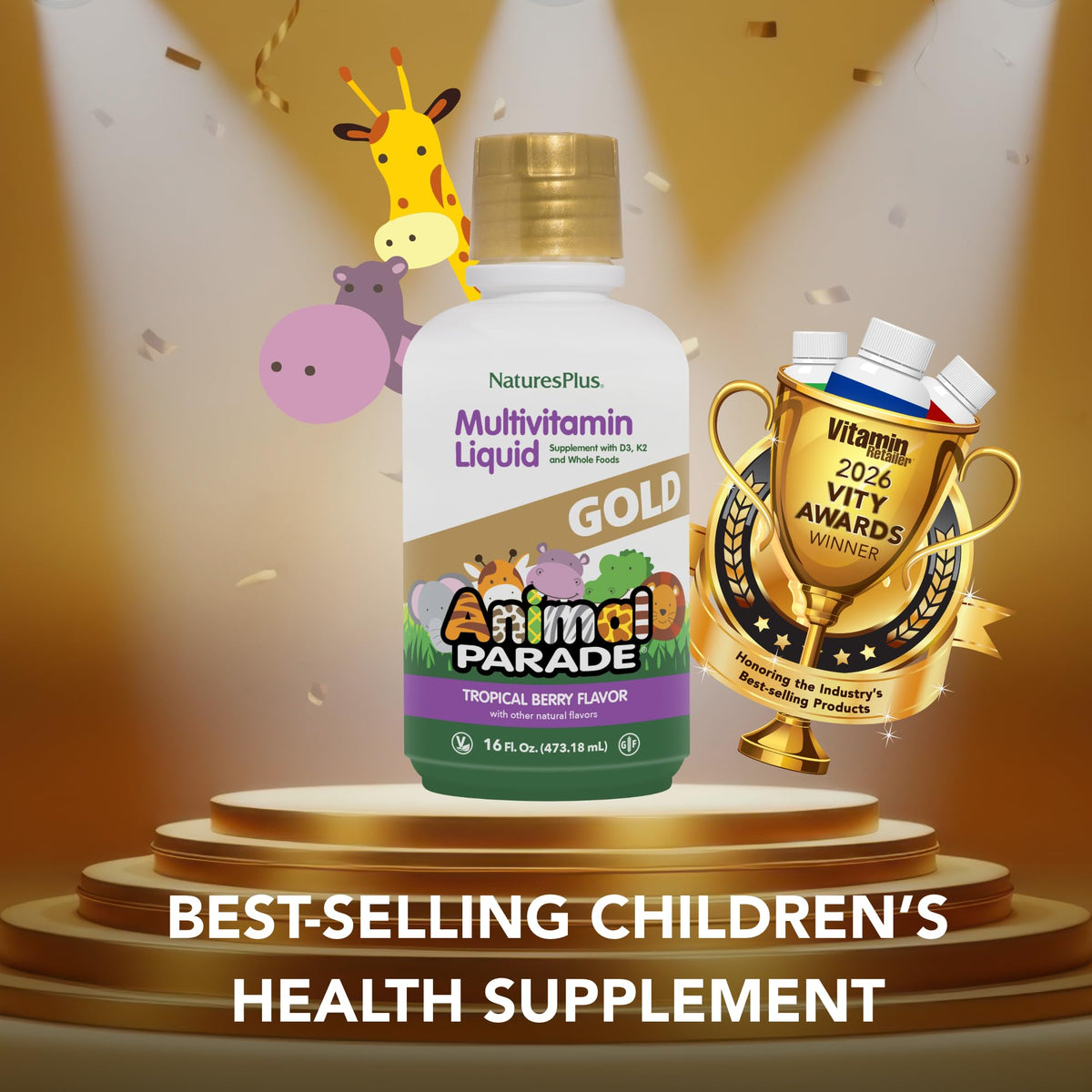 NaturesPlus Animal Parade Gold Children's Liquid Multivitamin