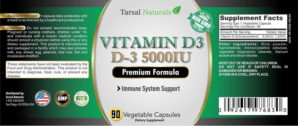Tarsal Naturals Vitamin D3 5000 IU Capsules - 90 Capsules - image 4