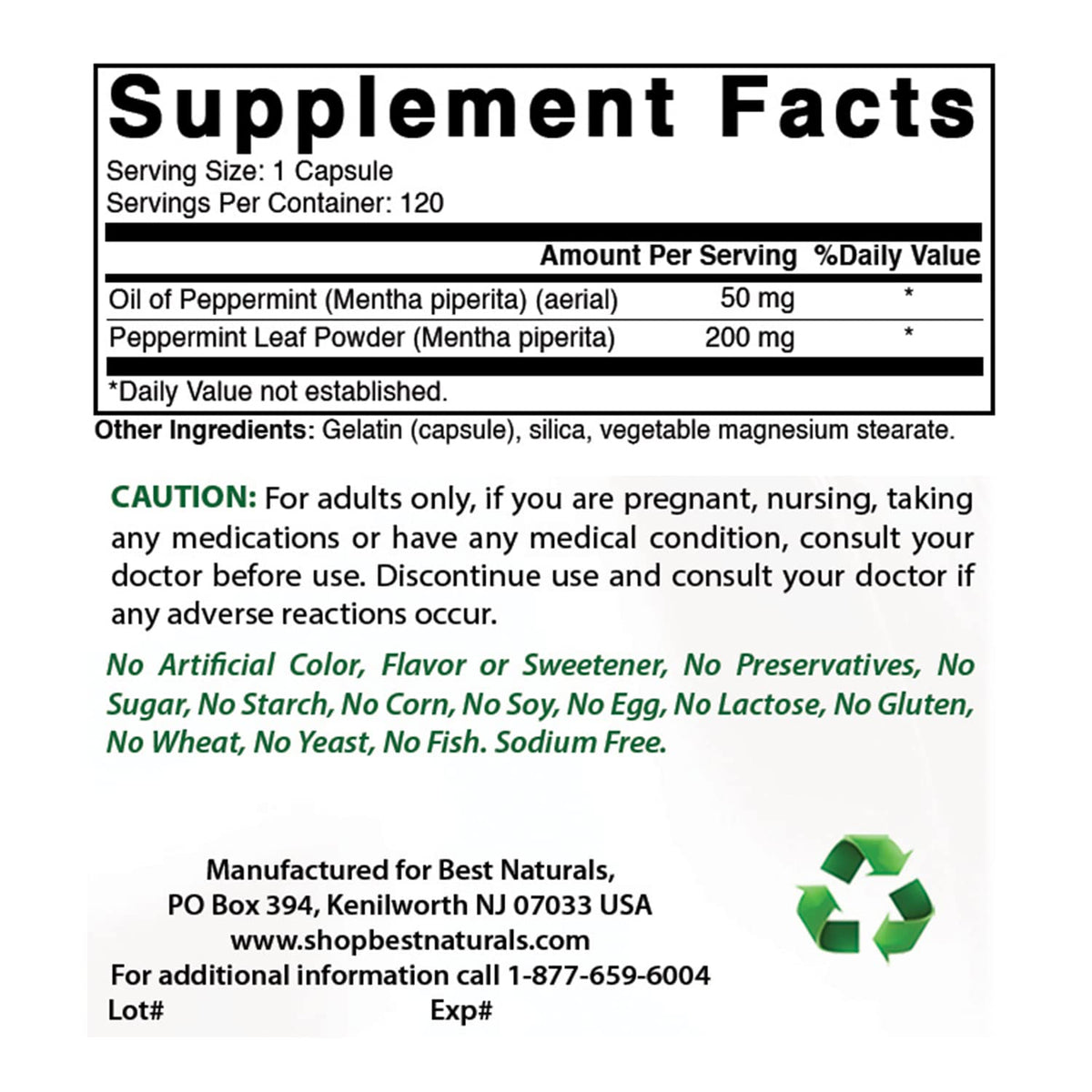 Best Naturals Peppermint Oil 250 mg - 360 Capsules - image 2