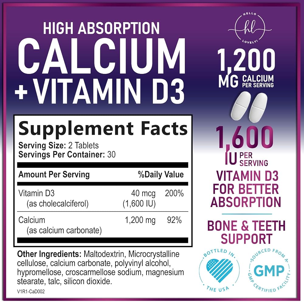 Hello Lovely! Calcium 1200 mg per Serving with Vitamin D3 - Bone