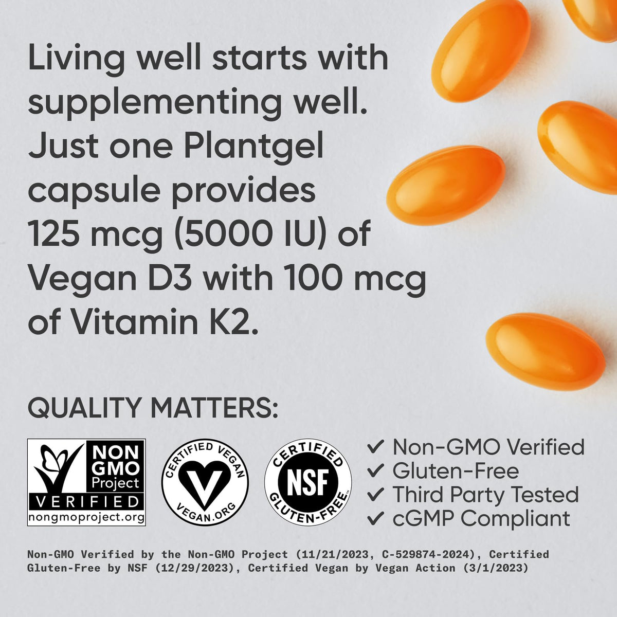 Unigirl Sports Research Vitamin D3 K2 5000 IU Vegan - 160 Softgels - image 4