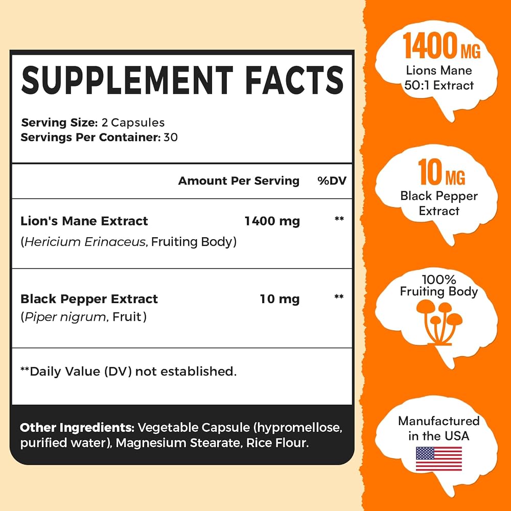 Marpvore Lions Mane Supplement 1400mg for Memory and Focus - 60 Capsules - image 4