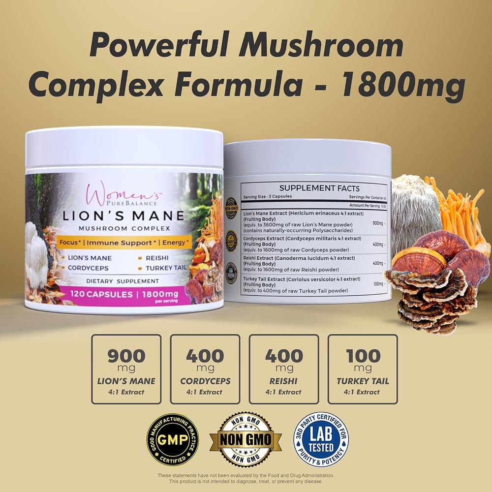 Women's PureBalance Lion's Mane Mushroom Supplement - 120 Capsules - image 4