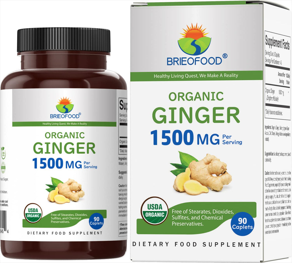 Brieofood Organic Ginger 1500mg - 90 Vegetarian Tablets