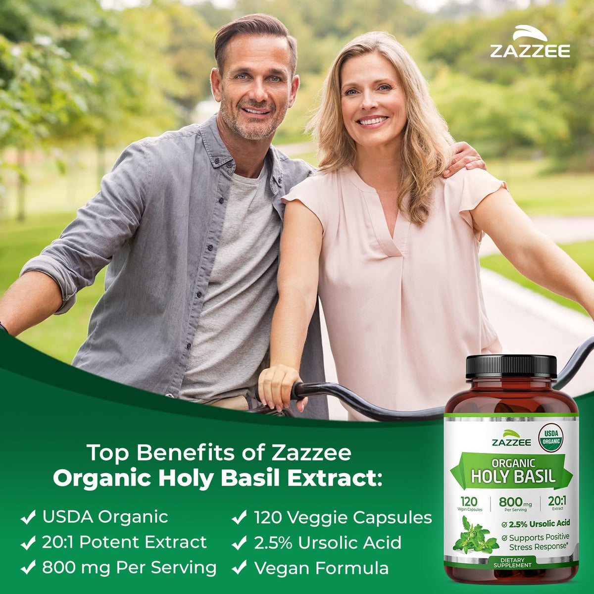 Zazzee USDA Organic Tulsi Holy Basil 20:1 Extract - 120 Capsules - image 4