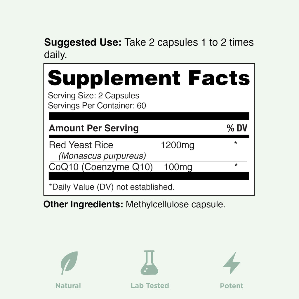 Yuve Red Yeast Rice 1200 mg with CoQ10 - 120 Vegetarian Capsules - image 5