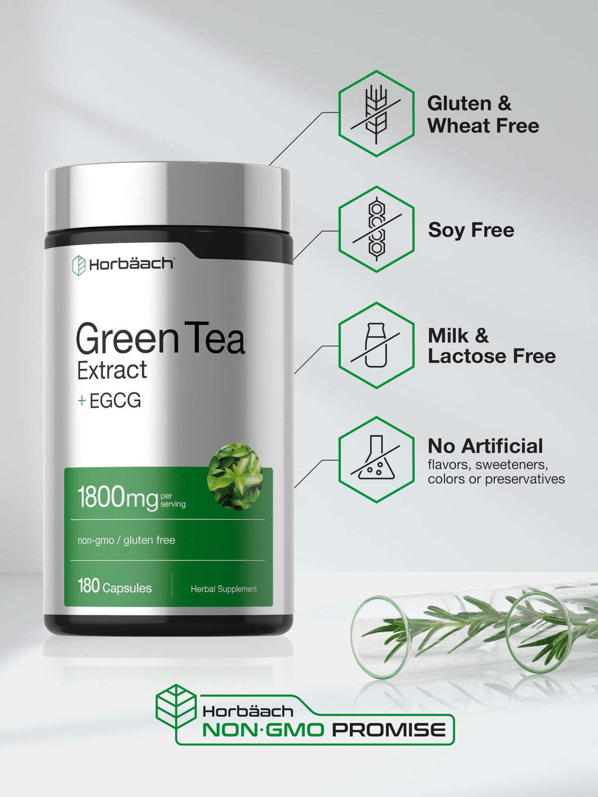 Horbäach EGCG Green Tea Extract Pills - 180 Capsules - image 5