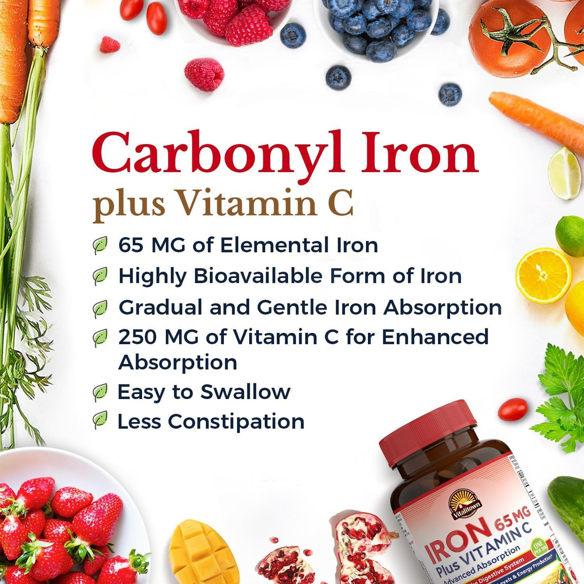Vitalitown Iron Supplement 65mg with Vitamin C - 60 Tablets - image 2