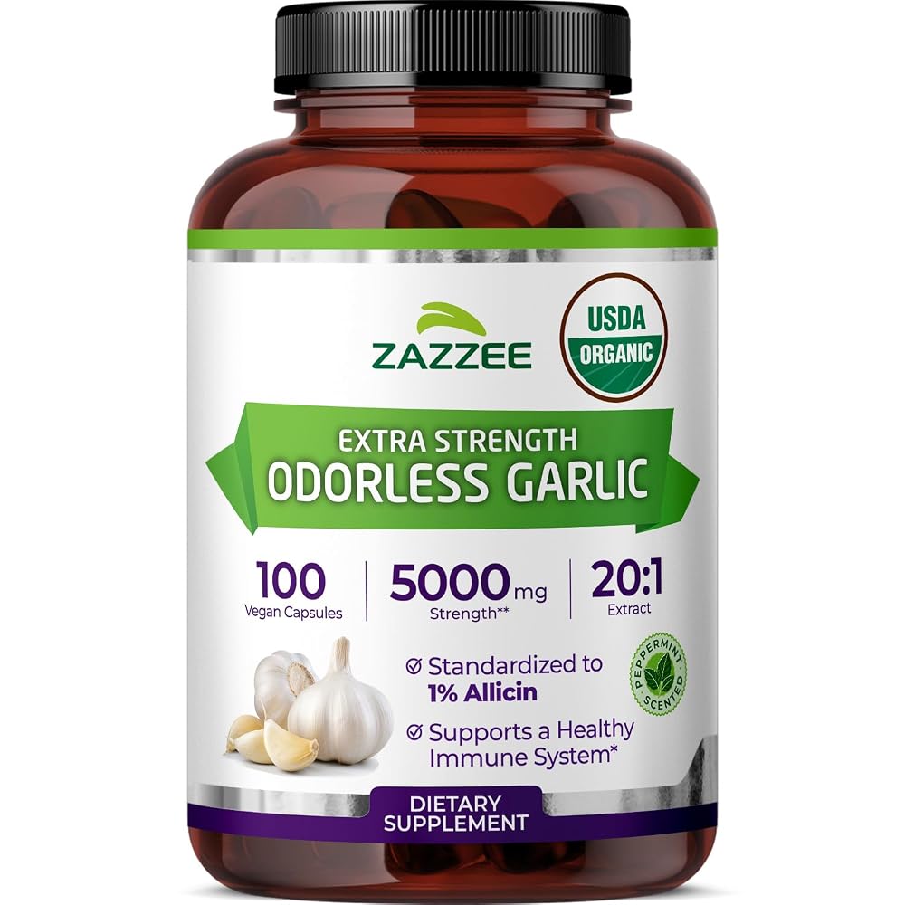 Zazzee USDA Organic Odorless Garlic 20:1 Extract