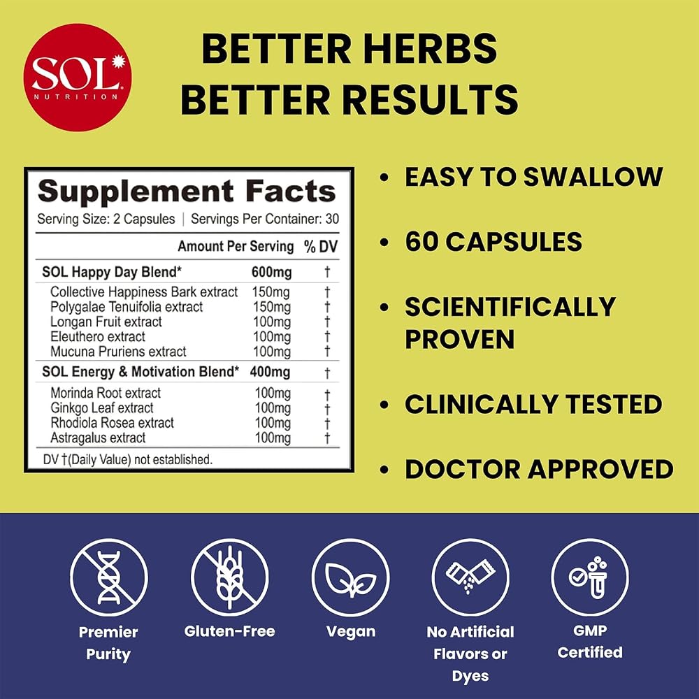Sol Nutrition Happy Day Supplement - 60 Capsules - image 2