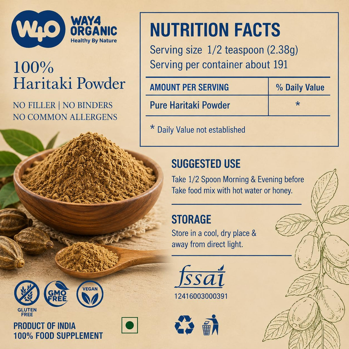 WAY 4 ORGANIC Haritaki Powder Terminalia Chebula - 16 Ounces - image 2