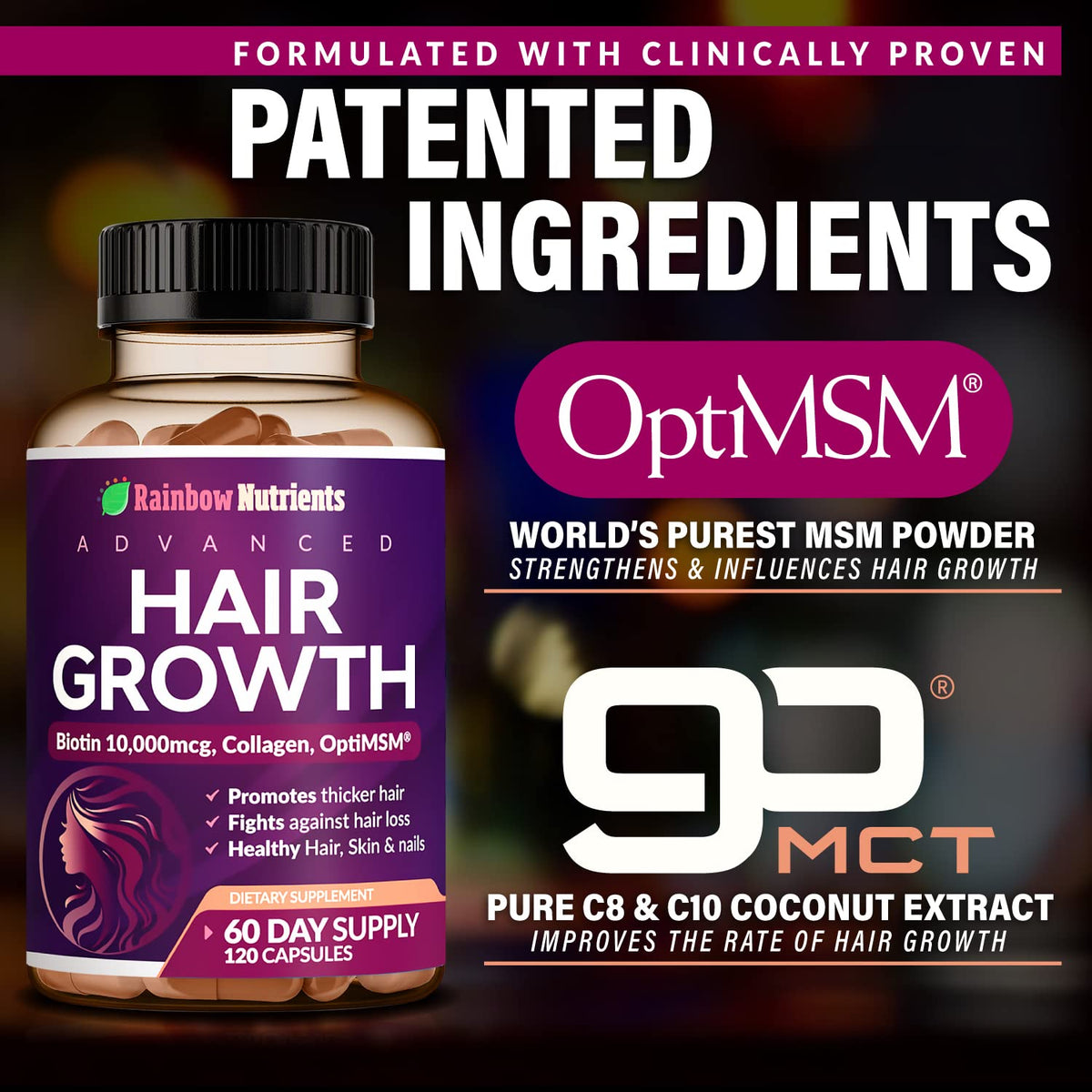 Rainbow Nutrients Hair Growth Vitamins for Women Biotin 10,000mcg - 120 Capsules - image 4