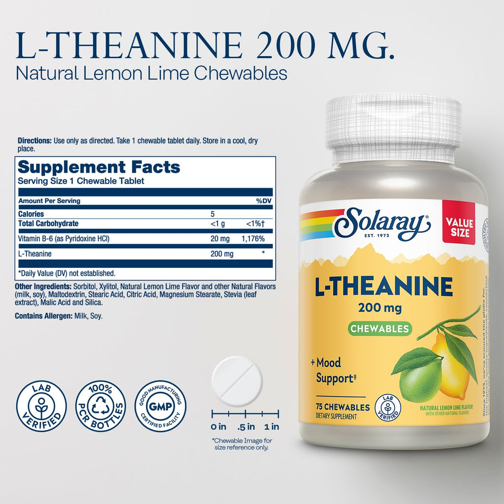 SOLARAY L-Theanine 200mg Mood Support Chewables - 75 Count - image 2