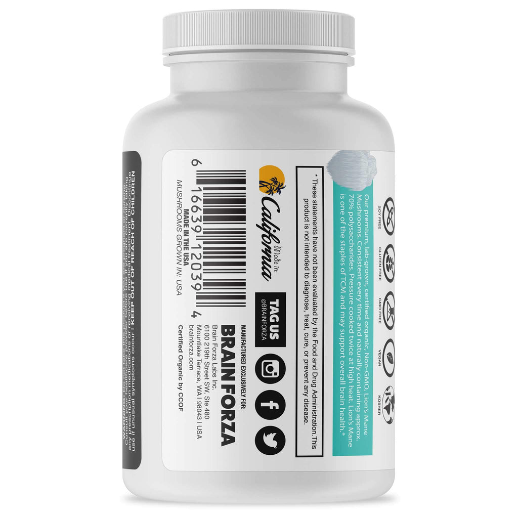 Brain Forza Organic Lion's Mane Mushroom Capsules - 90 Count - image 3