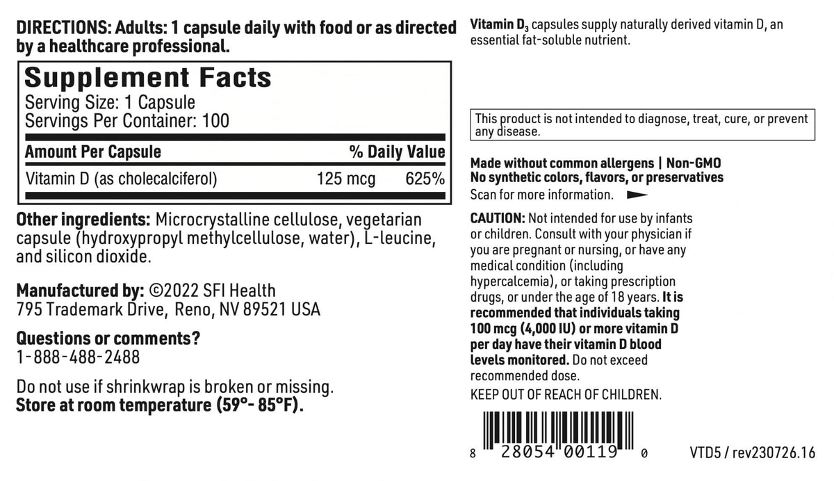 SFI Health Klaire Labs Vitamin D3 5000 IU - 100 Capsules - image 5