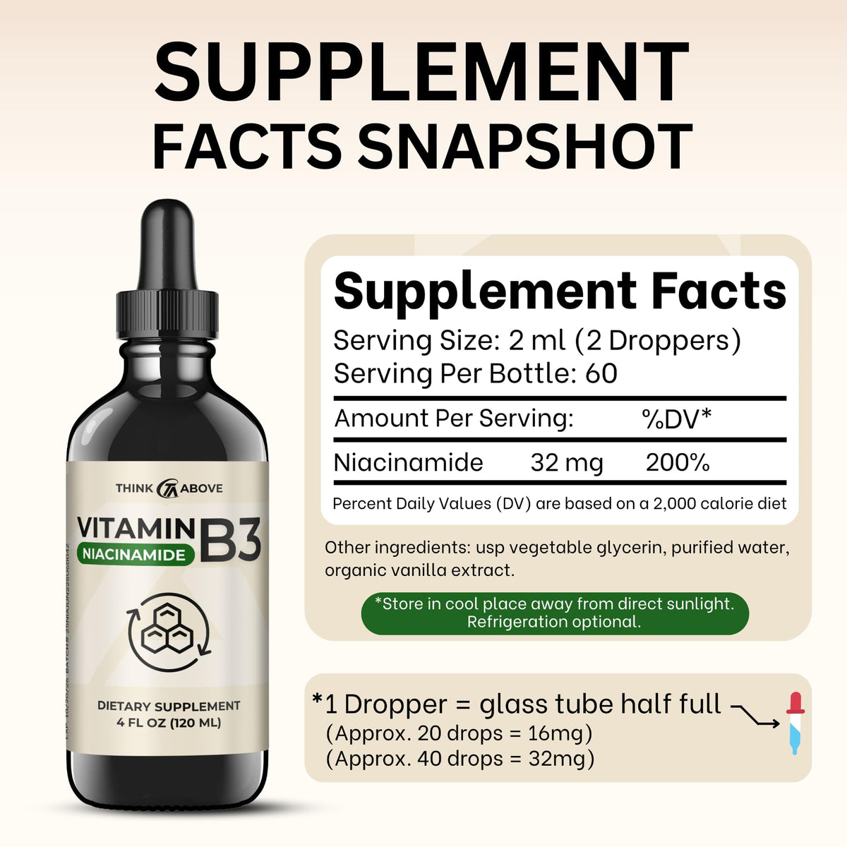 Think Above Liquid Vitamin B3 (as Niacinamide) Supplement - Non Flush
