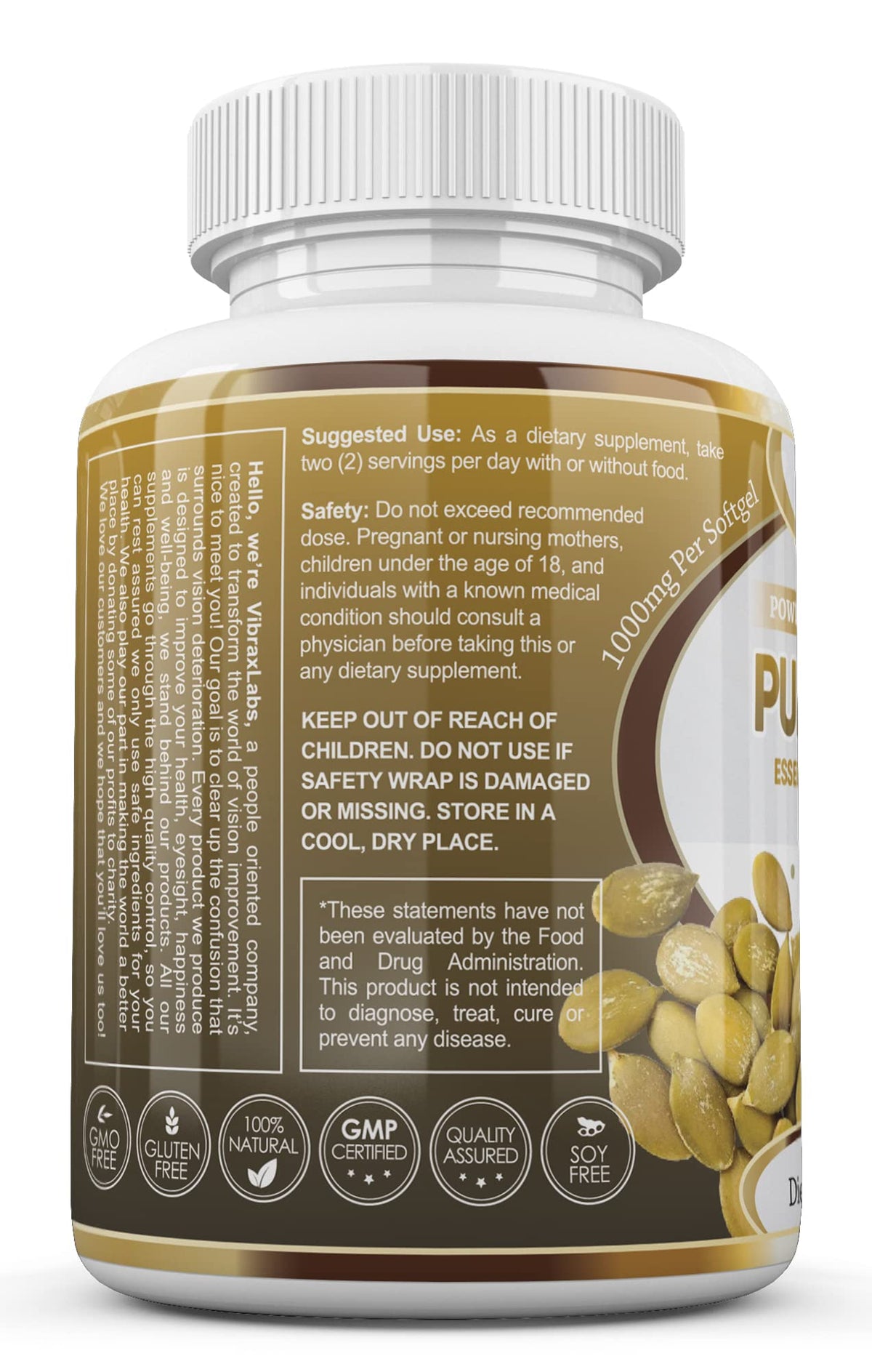 vibraxlabs Pumpkin Seed Oil - 100% Cold Pressed Pure 1000mg - image 8