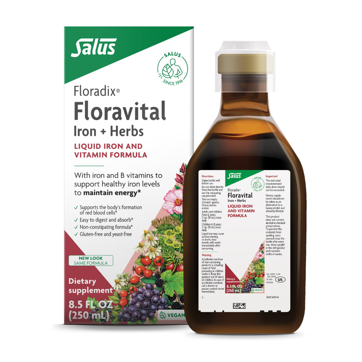 Floradix Floravital Liquid Iron Supplement, Vegan, Gluten-Free