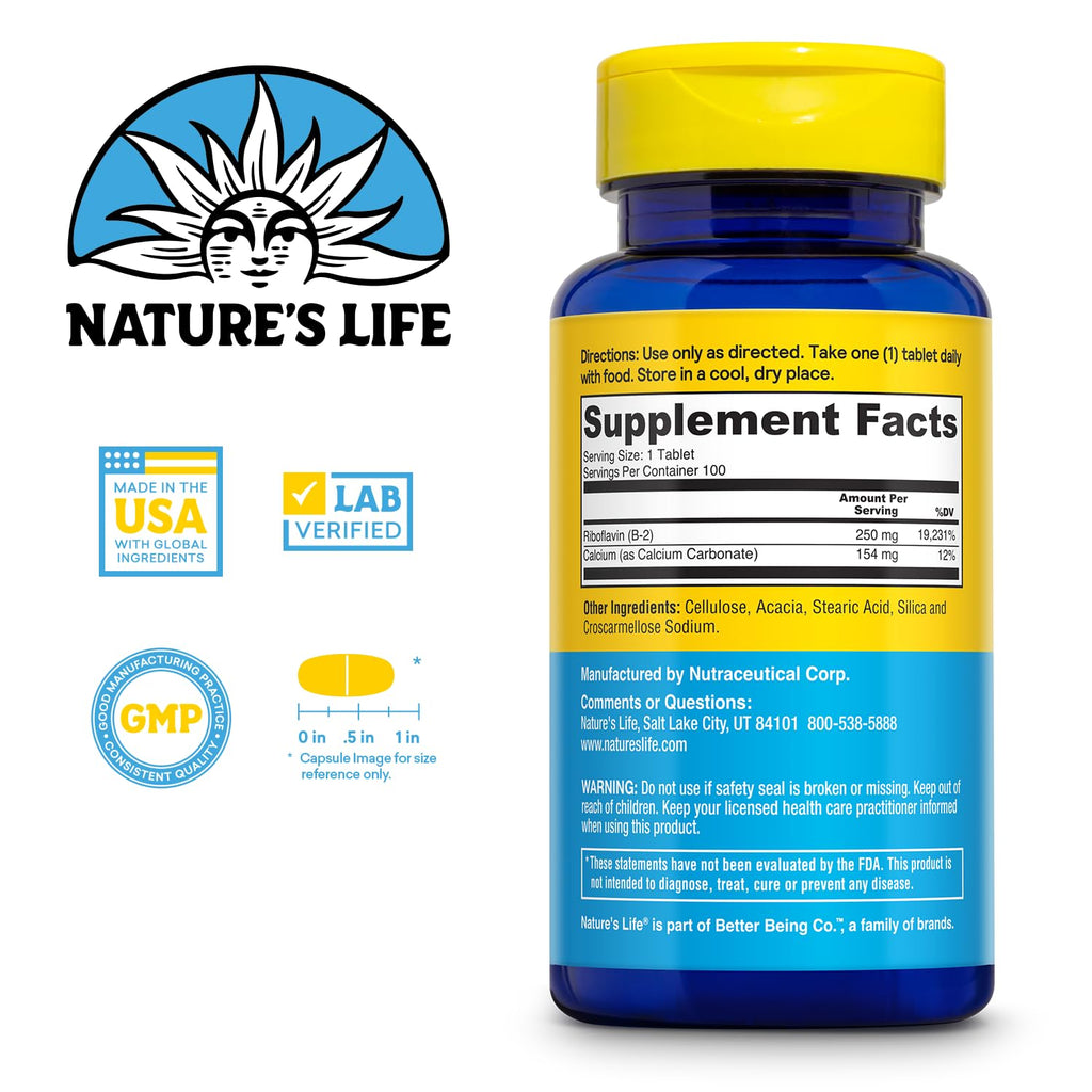 Nature's Life Vitamin B-2 250mg Powerful Support for Healthy Skin