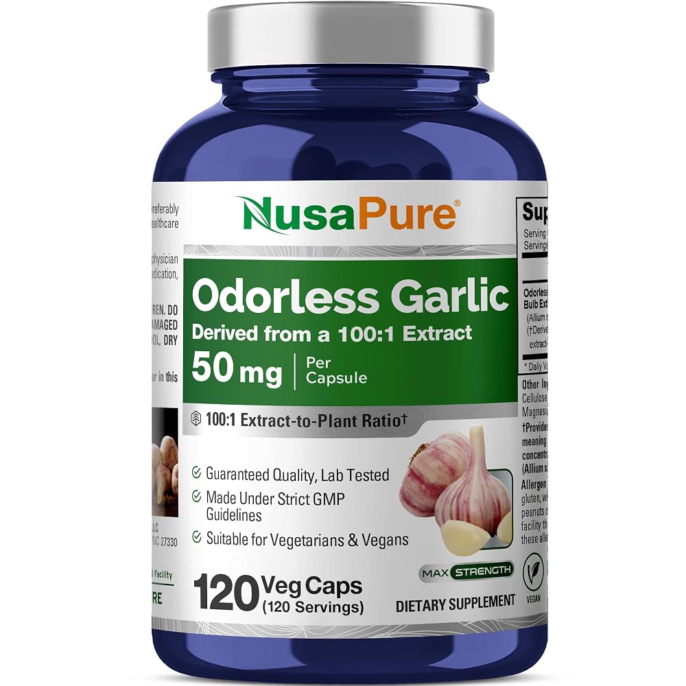 NusaPure Odorless Garlic 50mg - 120 Vegetarian Capsules
